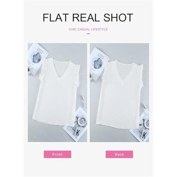 Womens 2024 Cute V Neck Ruffle Sleeveless Shirts Elegant Tank Tops Blouses - Picture 3 of 7